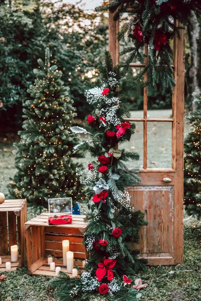 cérémonie mariage hiver sapins